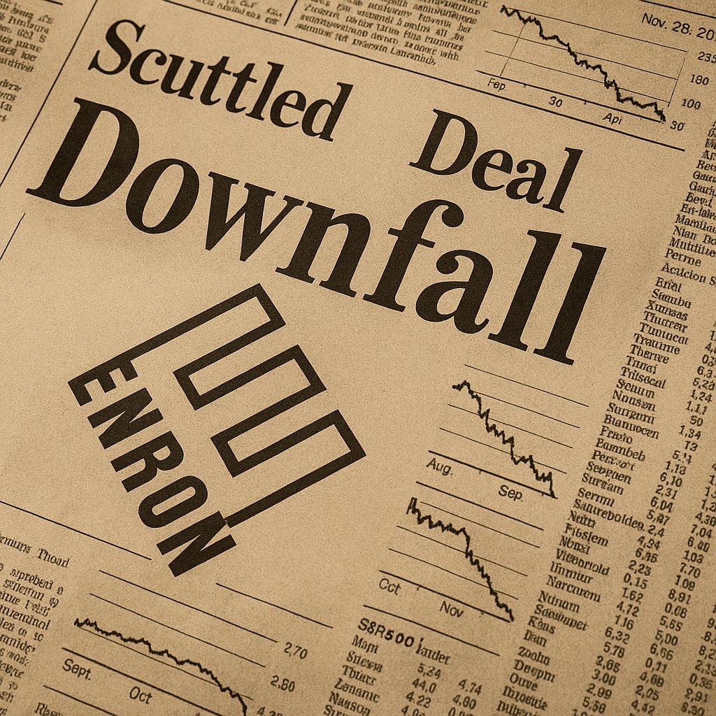 TheThetaMachine's tweet photo. Theta 🕰️ Machine: Today in History

Nov 28, 2001 – Dynegy scraps its rescue deal for Enron after deciding the numbers can’t be trusted. Enron stock collapses again and the company is in bankruptcy 4 days later. Markets can forgive volatility; they never forgive cooked books. https://t.co/A9AljAJfIY