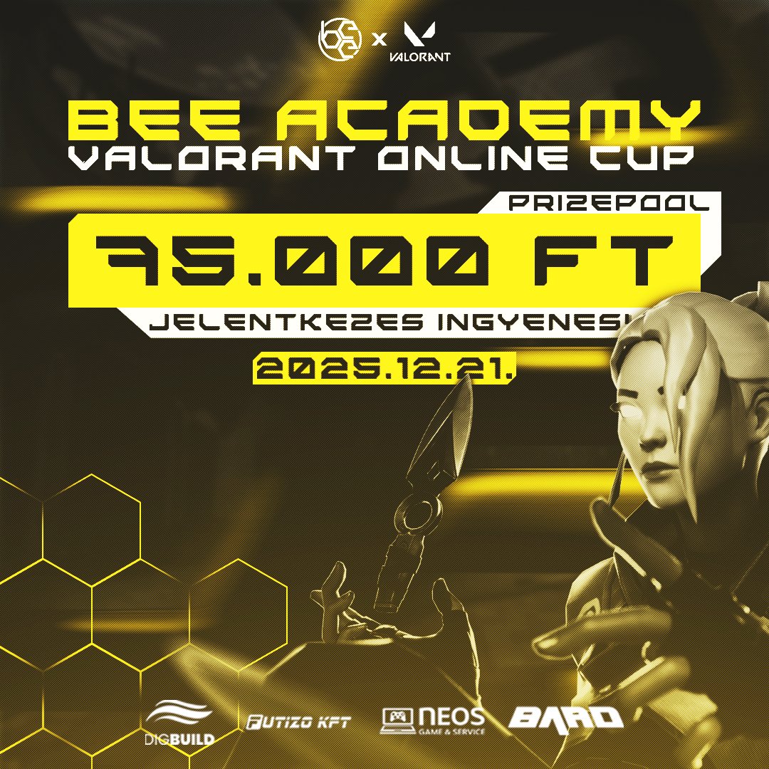 esport_bee's tweet photo. 🚨ÚJRAINDUL A BEE ACADEMY🚨

🐝Januárban újraindítjuk Valorant képzéseinket, ennek ünnepléseként meginvitálunk titeket egy ONLINE, teljesen INGYENES Valorant versenyre, ahol ha a legjobbak közé kerültök, pénzt is nyerhettek. 🐝

📅12.21
⏰12:00

Nevezés és részletek👇
https://t.co/c0g7WcXvrA

#beesport 🐝🐝🐝