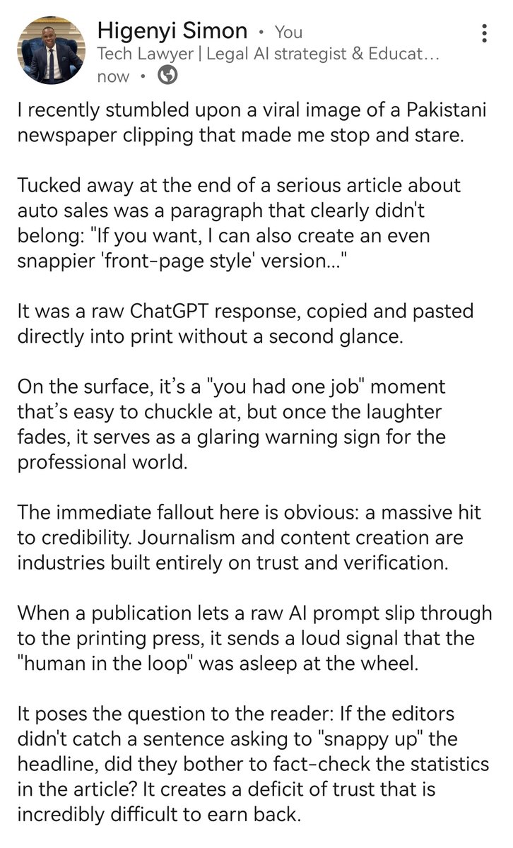 HigenyiSimonKas's tweet image. We should observe and exercise the highest level of human oversight and judgement. Or else we are likely to witness rising ethical issues that threaten our reputational &amp;amp; integrity.
#legal #reputation #integrity #AI
