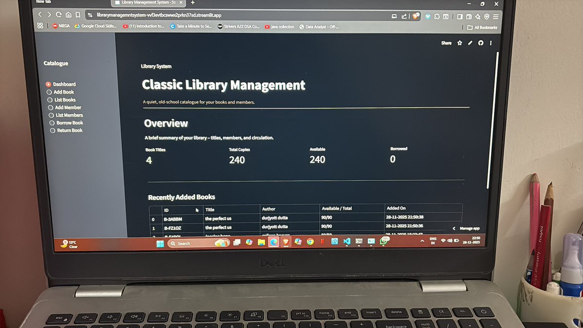 Sakshikhatwanii's tweet image. Day -21
Created a library management system where I built the core logic. It was a terminal-based project, but I used GPT to create its UI.  
@sheryians_ 
@Akarsh__Vyas 
#100DaysOfCode #project #buildinpublic #CONNECT