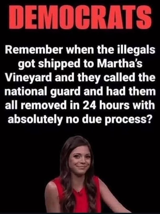 BelannF's tweet image. ANYONE REMEMBER?  Do you remember when the illegal alien invaders were sent to Martha&apos;s Vineyard, the National Guard removed them within 24 hours without any kind of due process?

Wonder why that was no problem for the Democrats - for Antifa - for the Marxist - for the Communists…
