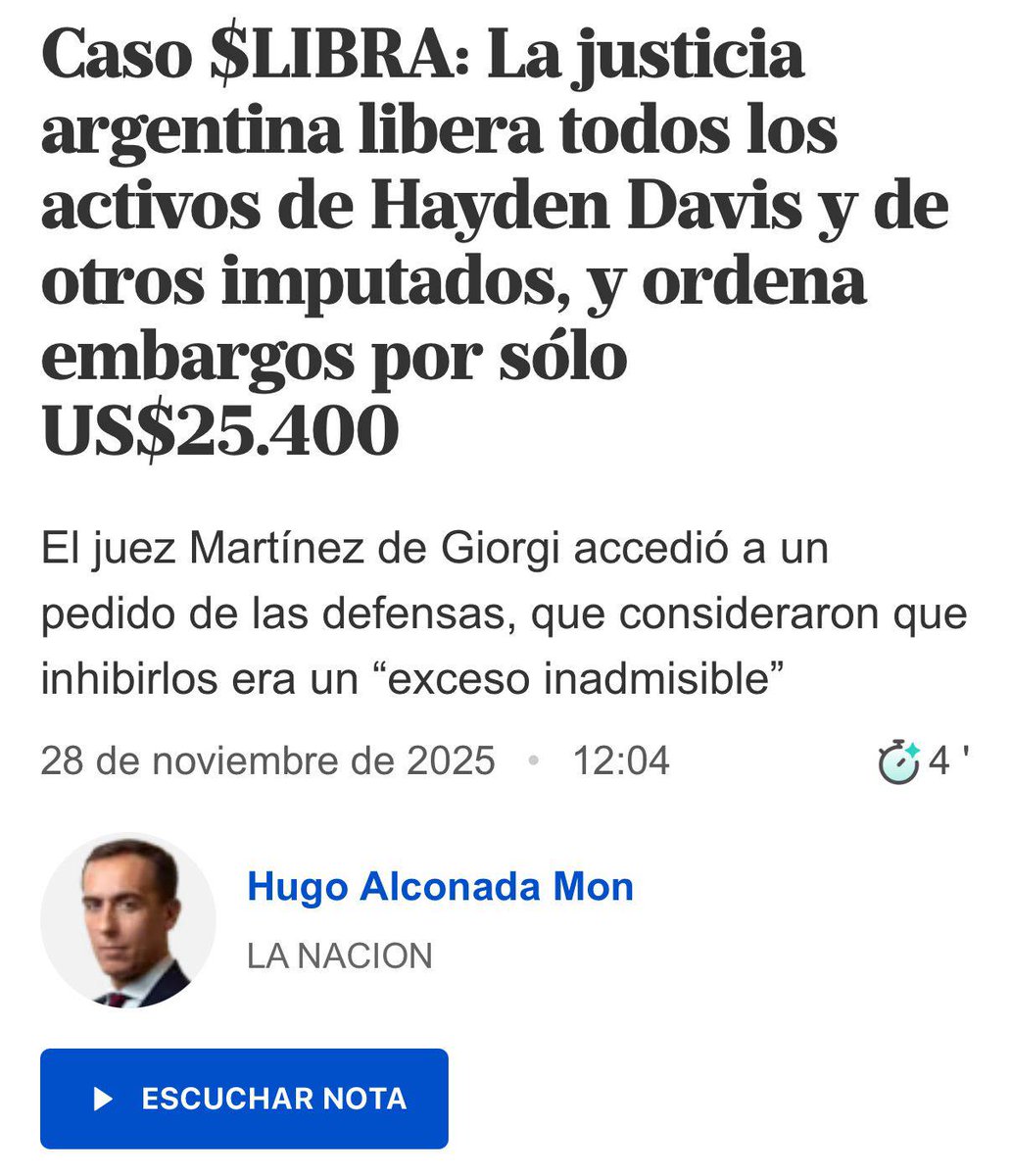 ItaiHagman's tweet image. El poder judicial ordenó una resolución escandalosa en la Causa $LIBRA. 
A pedido de los acusados, les descongelan todos los fondos y billeteras a Hayden Davis, Mauricio y a Manuel Terrones Godoy, como si todavía no tuvieran que dar demasiadas explicaciones sobre las coimas y el…