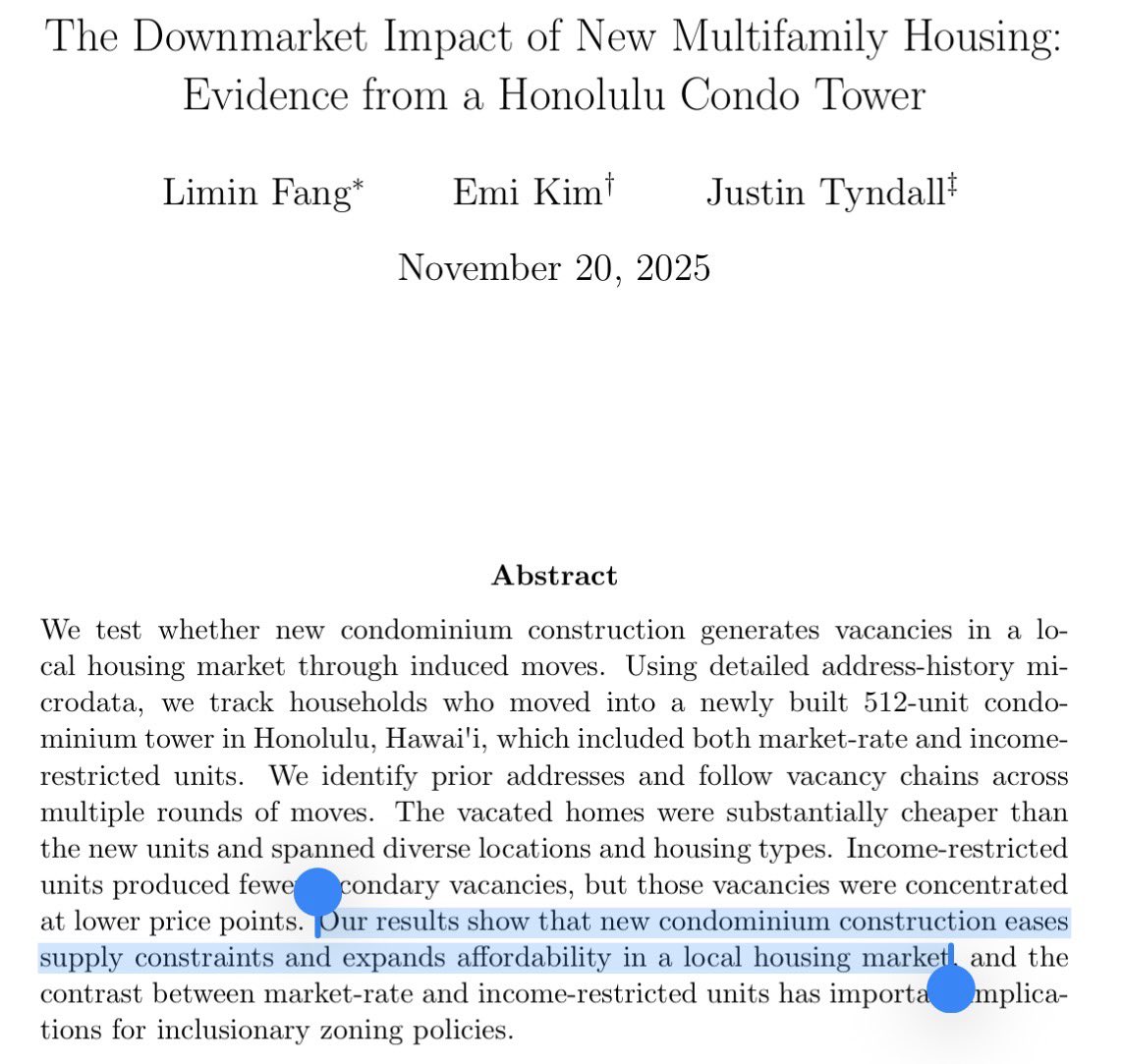 would you look at that: yet another study finding that building more housing, even “luxury” condos, makes housing more affordable overall 

left-NIMBYs are so frustrating because we share the same goal of more affordable housing, but their policies make housing less affordable
