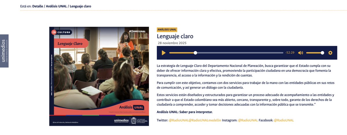AnalisisUNAL's tweet image. 🔴  Aquí puede revivir nuestro #SegmentoTemático sobre ‘Lenguaje Claro&apos;.

👉 ¿Qué reflexiones quedaron?                            

📱 radio.unal.edu.co/detalle/lengua…