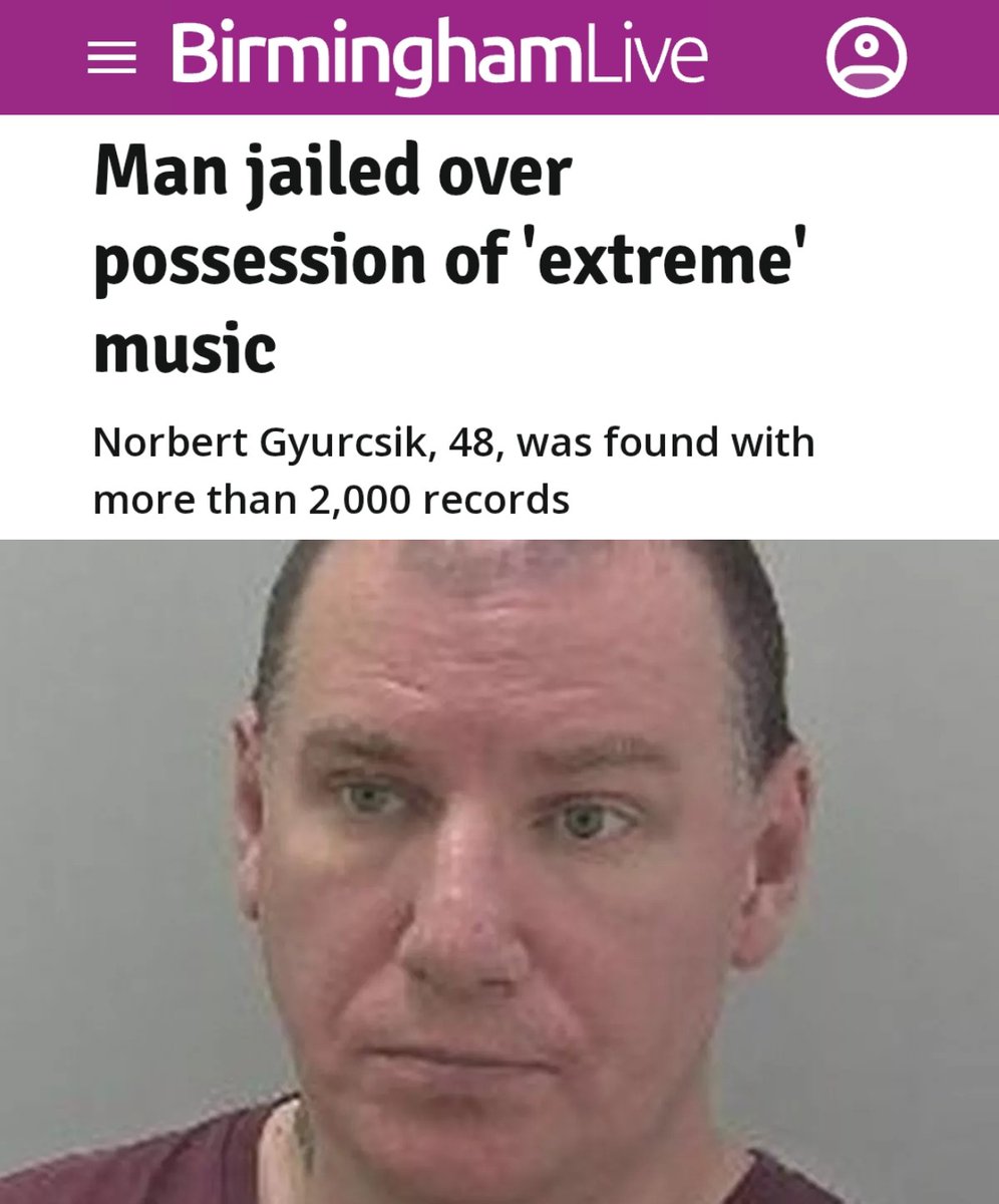 TradBritGroup's tweet image. That&apos;s the vinyl straw. I&apos;m no idea on the music, it might well be otherwise reprehensible or bad taste, but it looks as if we now have people jailed for just owning songs due to the lyrics (alongside a secondary offence). 

BL: The 48-year-old, of Kestrel Road in Hereford,…