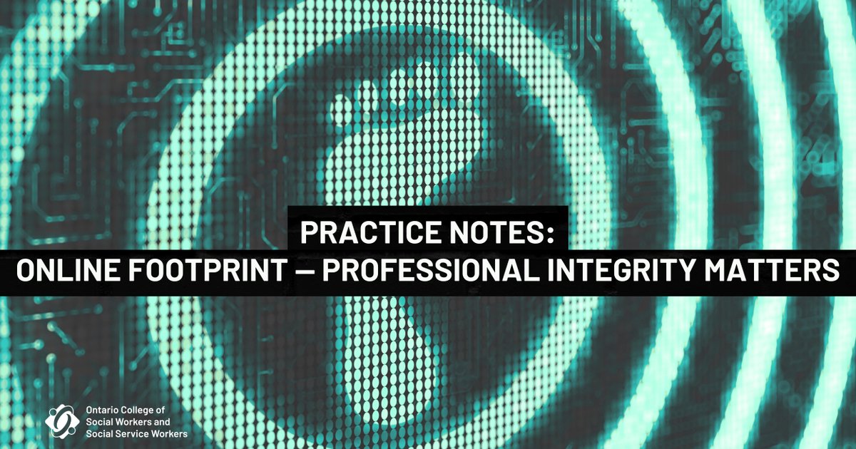 OCSWSSW's tweet image. Registrants: Read the newly published Practice Notes “Online Footprint — Professional Integrity Matters” in the fall issue of Perspective. 🍂

Read this resource here: 🍂🔗 ow.ly/avrn50XyopM