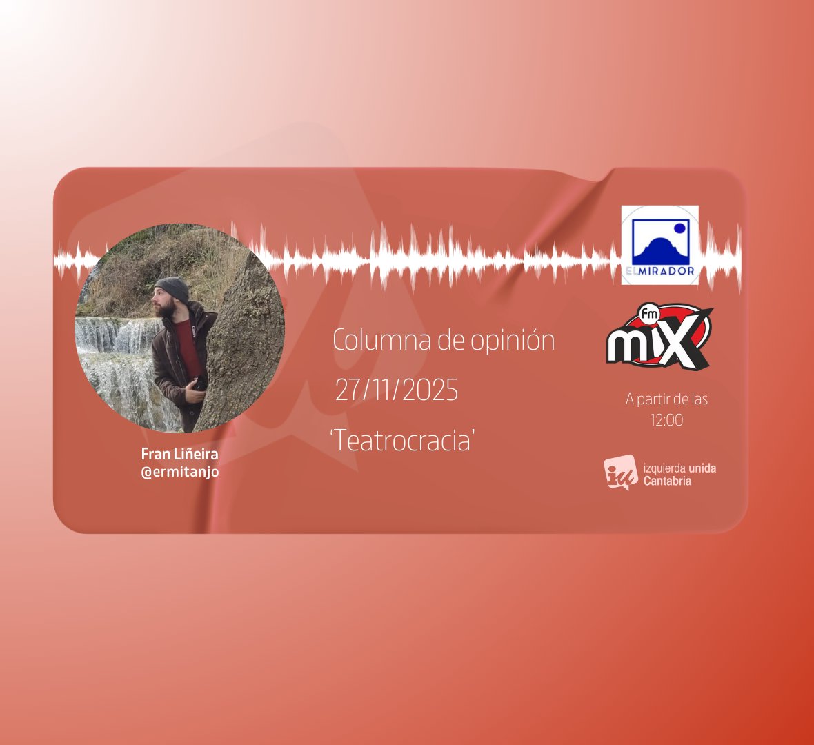 📻 El compañero @ermitanjo habla, en su columna de esta semana, de la estrategia del ruido en política y la desafección democrática de los jóvenes.
🔗 Más: elmiradordigital.es/2025/11/27/col…