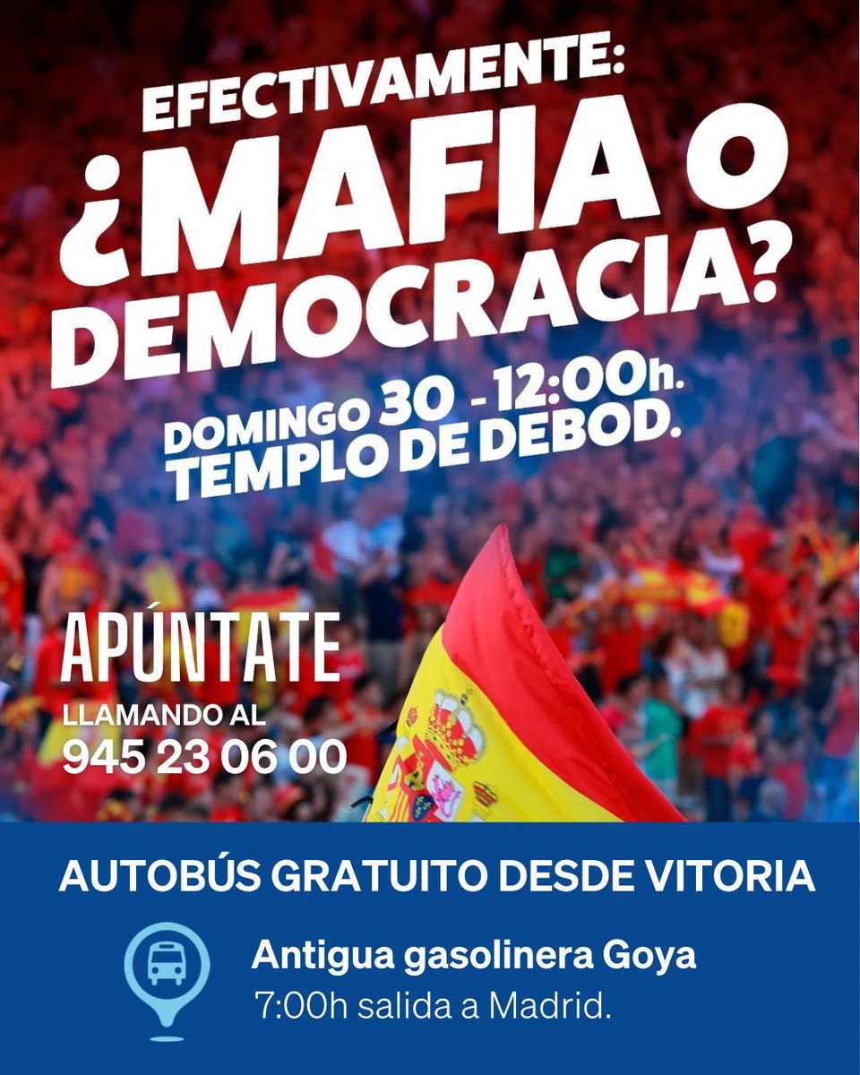 🚌Este domingo salimos a las 7.00 h de la gasolinera Goya de #Vitoria para sumarnos a la manifestación de Madrid.  

Llama al 945 23 06 00 y apúntate.
Autobús gratuito.