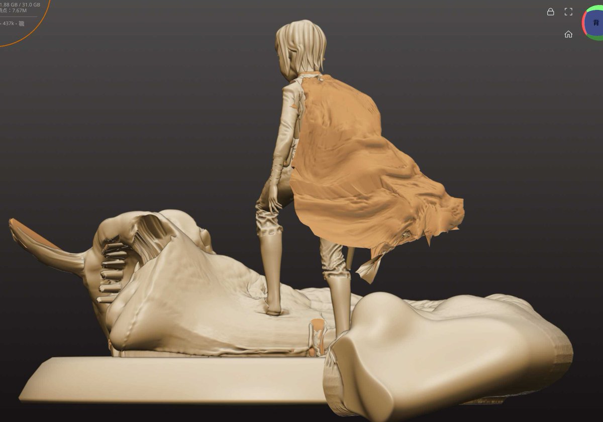 【練習】
｢大型の怪物を激闘の末に仕留めて､疲労困憊で確認をする人｣

以前作った｢～エルフとチンチラ｣のセルフオマージュ的な感じです｡
※チンチラのデータよどこに...

今回から土台も作ってますが､シーンを想像しやすくなって良いな､という学びを得ました｡

次行きます！