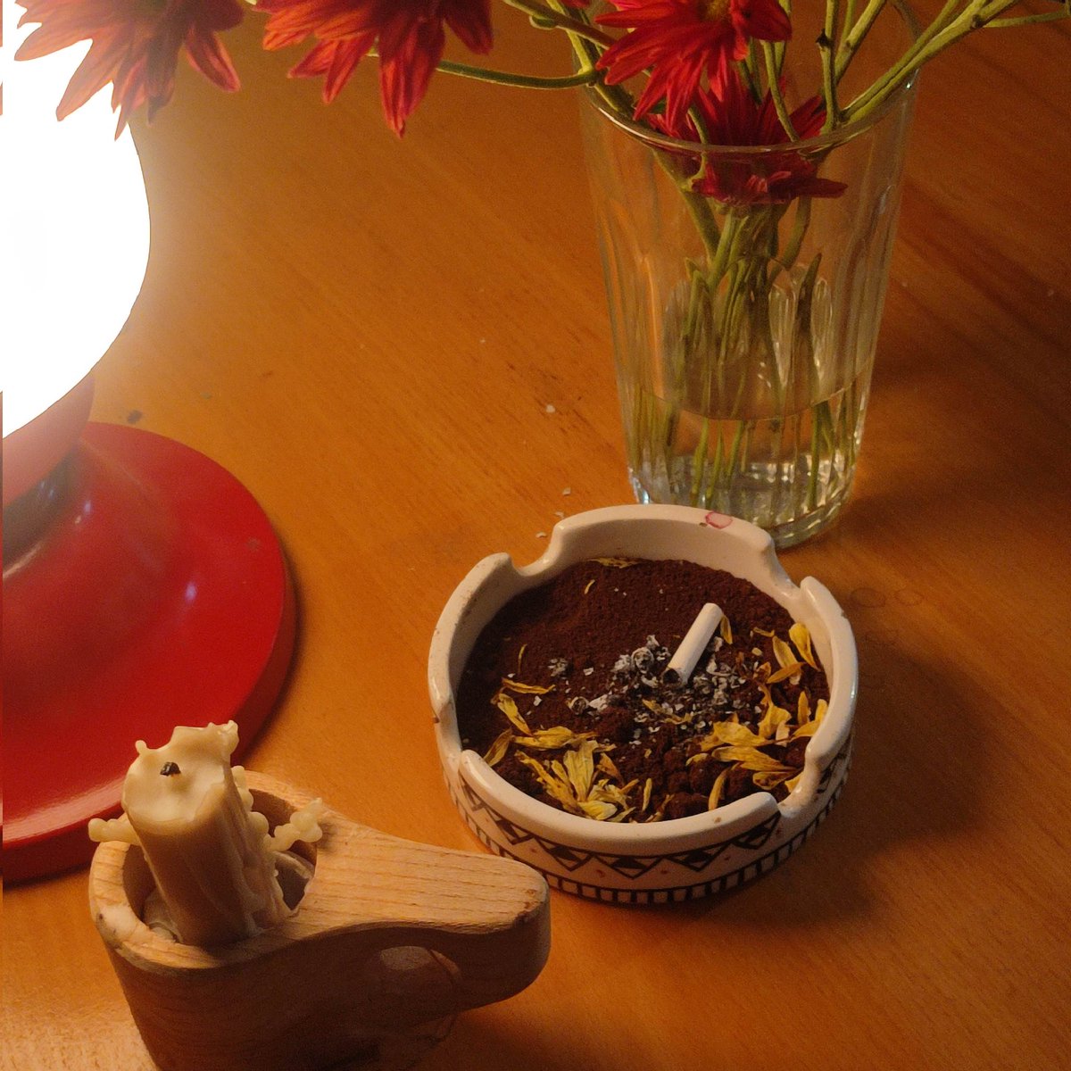 Labohme4's tweet image. گل‌ها که خشک می‌شن، می‌ریزمشون توی زیرسیگاری تا همه‌چیز سهمی از زیبایی و توجه داشته باشه.