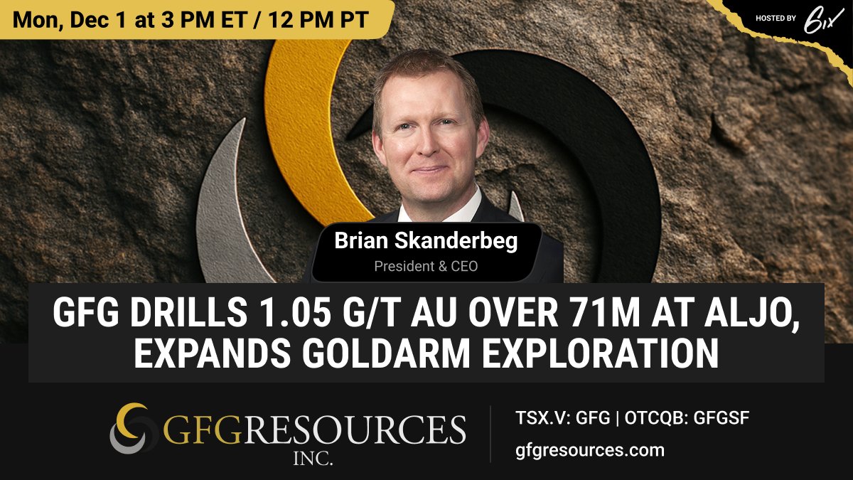 Join Brian Skanderbeg, President and CEO of $GFG.V, as he provides his commentary on the latest results from Aljo. Following the update, he will be available for questions.

Register here: bit.ly/48JapbZ