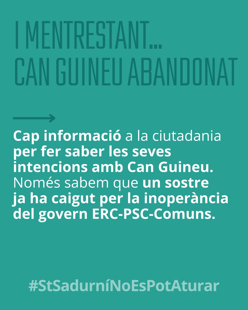 ❌ Tres anys de govern i cap acord amb les entitats de l’ <a href="/ateneuagricola/">Ateneu de Sant Sadurní</a> i del Centre Agrícol

❌ Can Guineu abandonat: cap informació a la ciutadania i un sotre caigut davant la inoperància de ERC-PSC-Comuns

❌ El pressupost més alt de la història. I de què servirà?