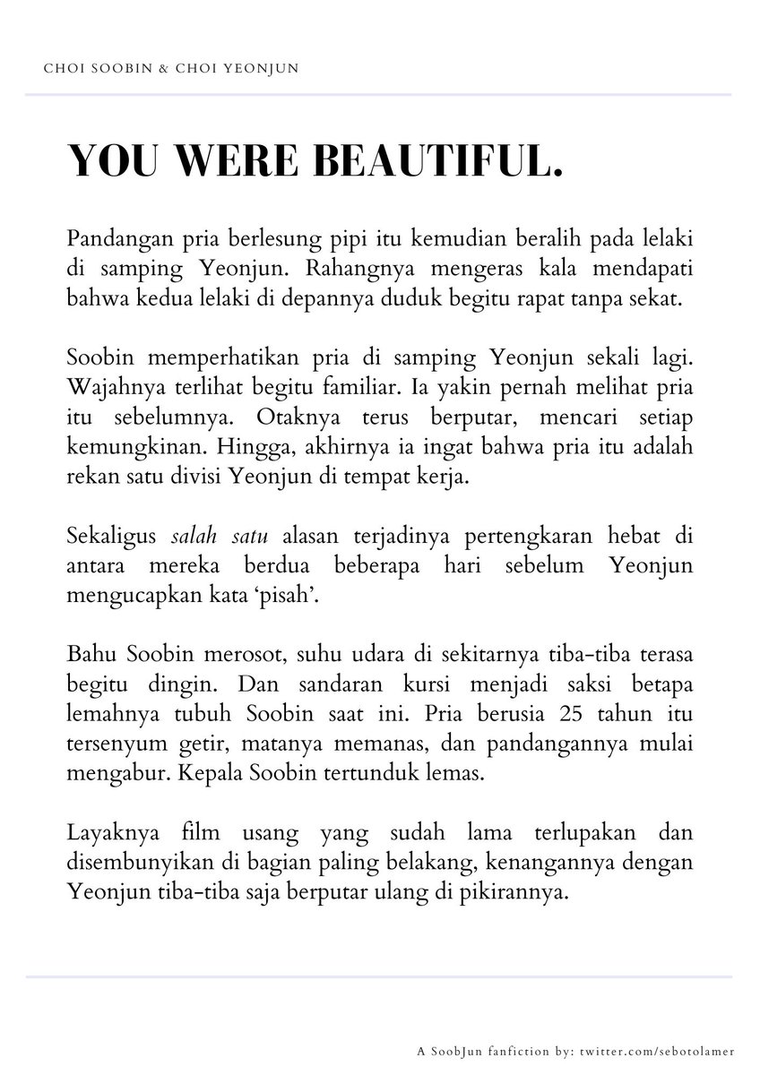 sebotolamer's tweet image. SoobJun | You Were Beautiful.

Tags: exes!soobjun , songfic

(1)