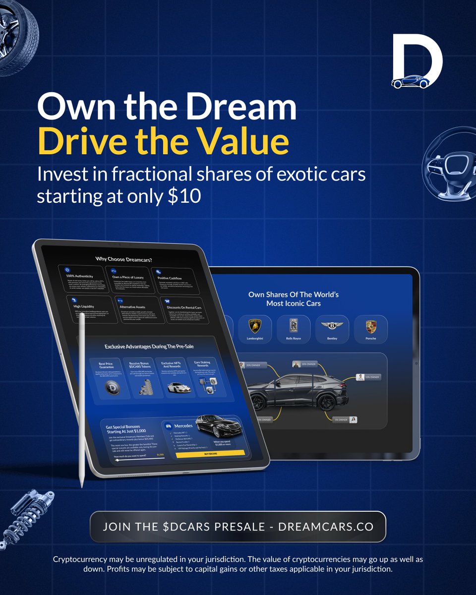 💰 Invest in fractional shares of luxury cars starting from $10. Own the  dream with Dreamcars today. Join the $DCARS presale 👉  https://t.co/Zm0wlG47OS #Web3 #Crypto #Presale #Cars #LuxuryCars # CryptoCurrency