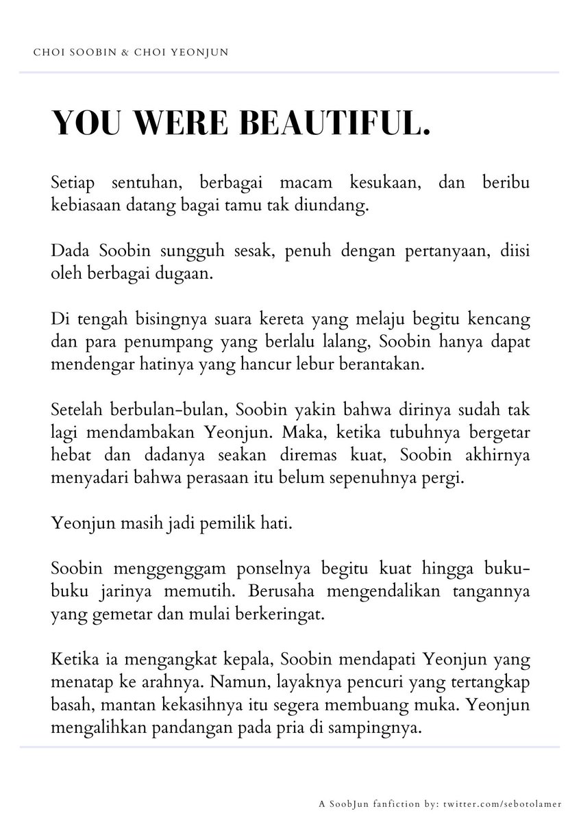 sebotolamer's tweet image. SoobJun | You Were Beautiful.

Tags: exes!soobjun , songfic

(1)