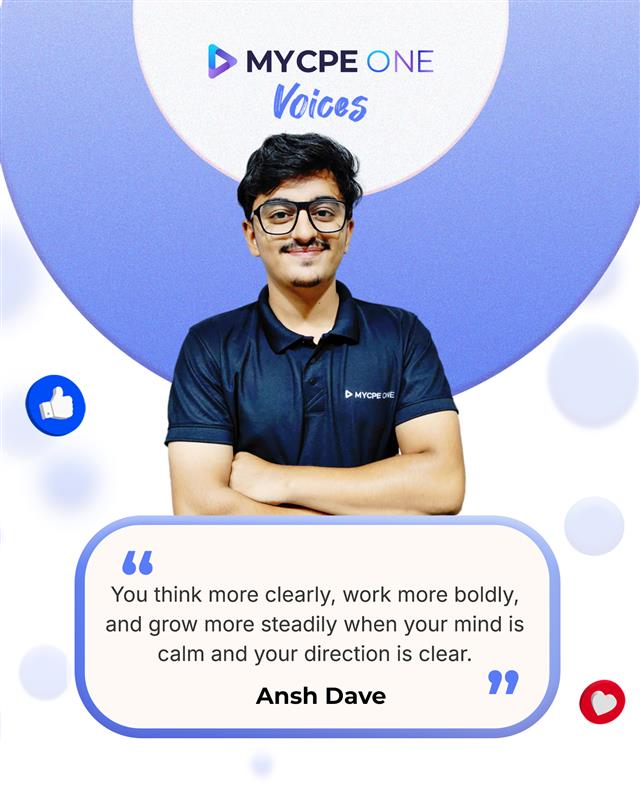 mycpeone's tweet image. When your direction is clear and your mind is steady, your work becomes sharper, your decisions become bolder, and your growth becomes consistent.

Ansh Dave brings a reminder that focus begins within.

#MYCPEONE #TeamThoughts #LifeAtMYCPEONE