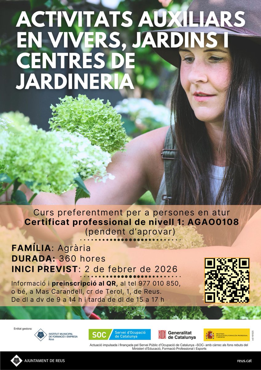Mas_Carandell's tweet image. 🪻Sessió informativa del #curs subvencionat d&apos;Activitats aux en vivers, jardins i centres de #jardineria. Certificat professional de nivell 1 
🗓 Dc, 3/12, de 10 a 11.30h a #MasCarandell 
✍️Info i preinscripció al curs🔗mascarandell.cat/cursos/25049_a… 
#formació #AGAO0108 #ods4 #ocupació