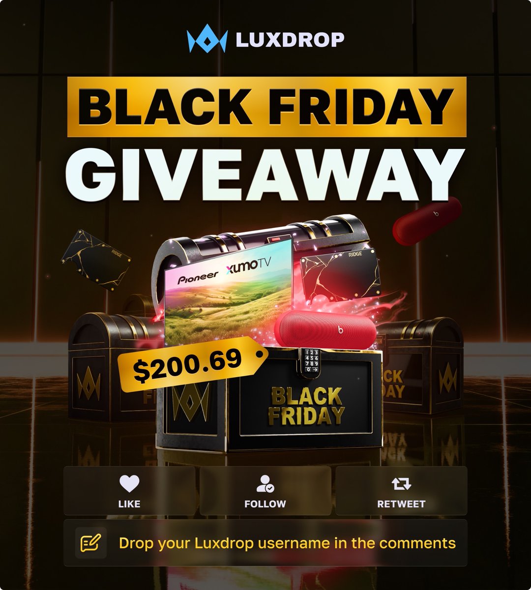 LuxDropCom's tweet image. On top of that, we’re giving away 4x Black Friday Boxes ($200.69)

✅ Follow @LuxDropCom 
✅ Like &amp;amp; Retweet
✅ Tag 1 Friend

Drop your LuxDrop Usernames Below 👇🏻