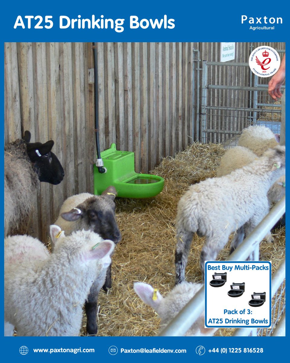 Pack of 3 AT25 Drinking Bowls offers 6.8L capacity each with a compact design and built-in mounts for easy wall fixing. Ideal for single animal use with a large screw-cap for fast draining.

Find out more 👇
paxtonagri.com/product/3packa…

#livestock #agriculture #drinkingbowl #ukmade