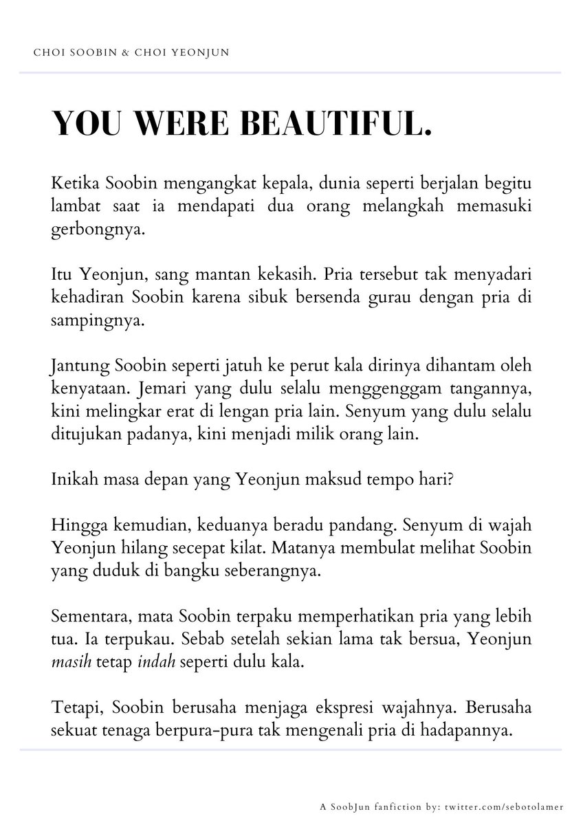 sebotolamer's tweet image. SoobJun | You Were Beautiful.

Tags: exes!soobjun , songfic

(1)