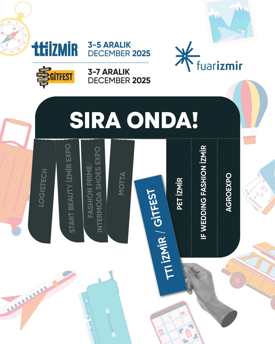 SIRA ONDA! | TTI İzmir – Uluslararası Turizm Ticaret Fuarı ve Kongresi ile GİTFEST – Karavan, Tiny House ve Outdoor Fuarı 3 Aralık’ta Fuarizmir’de kapılarını açıyor.

Detaylı bilgi için izmirkaravanfuari.com ve ttiizmir.com.tr adreslerini ziyaret edebilirsiniz.