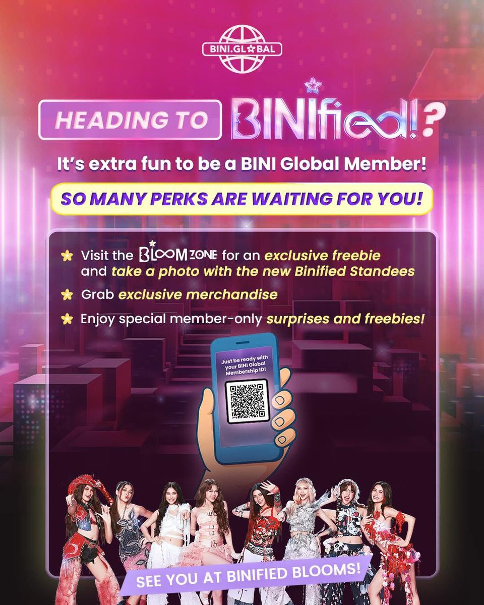 ABSCBNpr's tweet image. BINIFIED is here — and it’s MORE FUN if you are a BINI Global Member! 🌸 
So many perks are waiting for you! Get your Digital Membership ID (QR Code) ready! 

👉 NOT A MEMBER YET? Sign up now! 🔗 bit.ly/BINIExclusiveM… 
#BINI #BINIGLOBAL