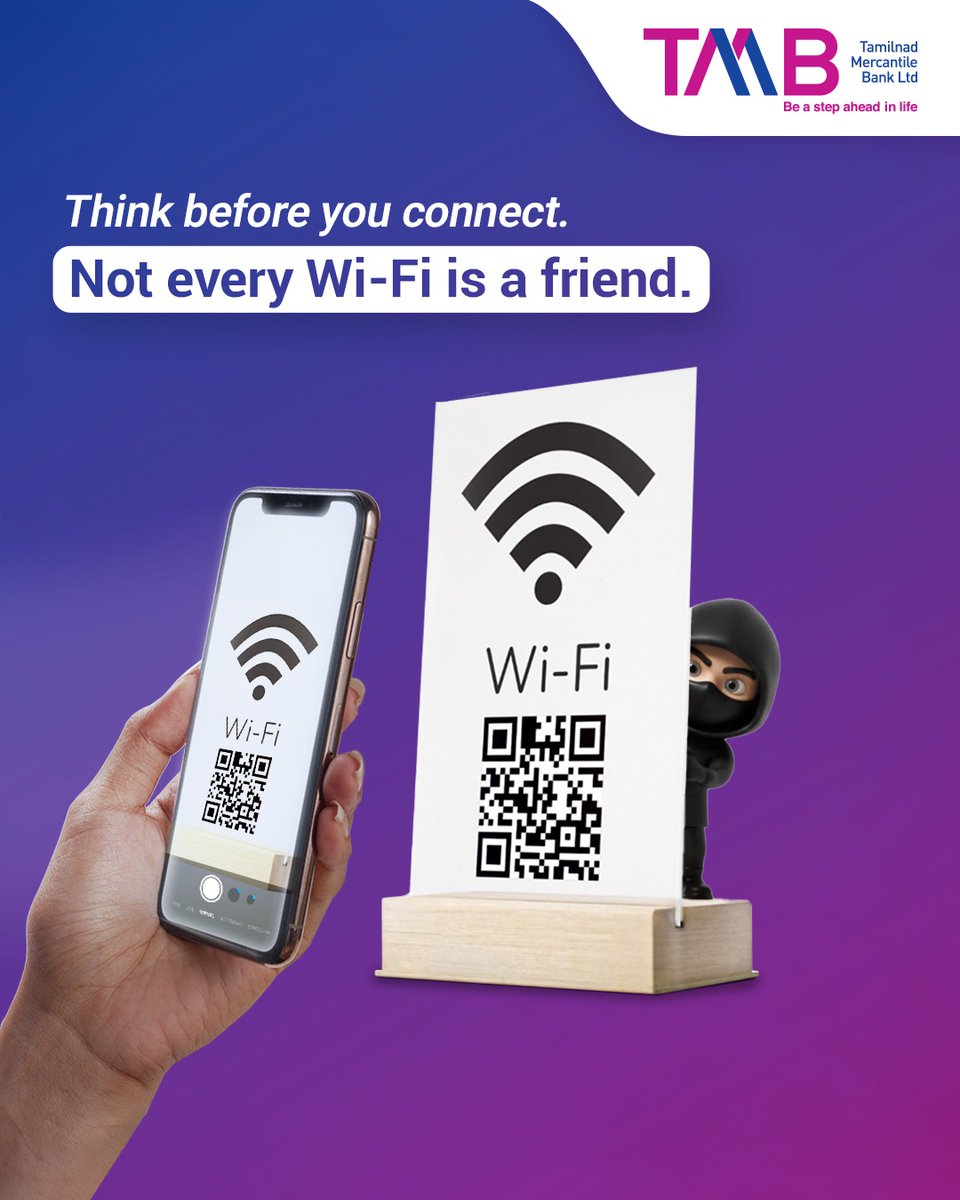 TMBank_Ltd's tweet image. That “Free Wi-Fi” might come with hidden risks. 

Public networks can expose your personal and banking information to cyber threats. Always use secure connections for financial transactions and protect your data from prying eyes.

#TMB #TamilnadMercantileBank #CyberSafety…