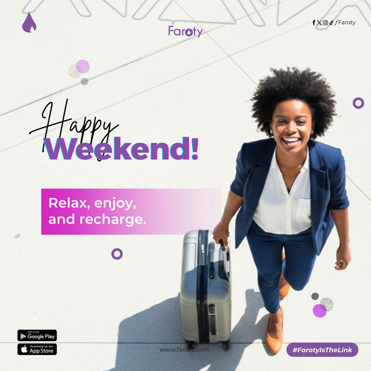 farotyMe's tweet photo. 🎉✨ Happy weekend! Stay smart, stay safe, stay with Faroty! 😎💼🤍💜
#Faroty #HappyWeekend #FintechFun #DigitalJoy https://t.co/MSQhcAjXLc