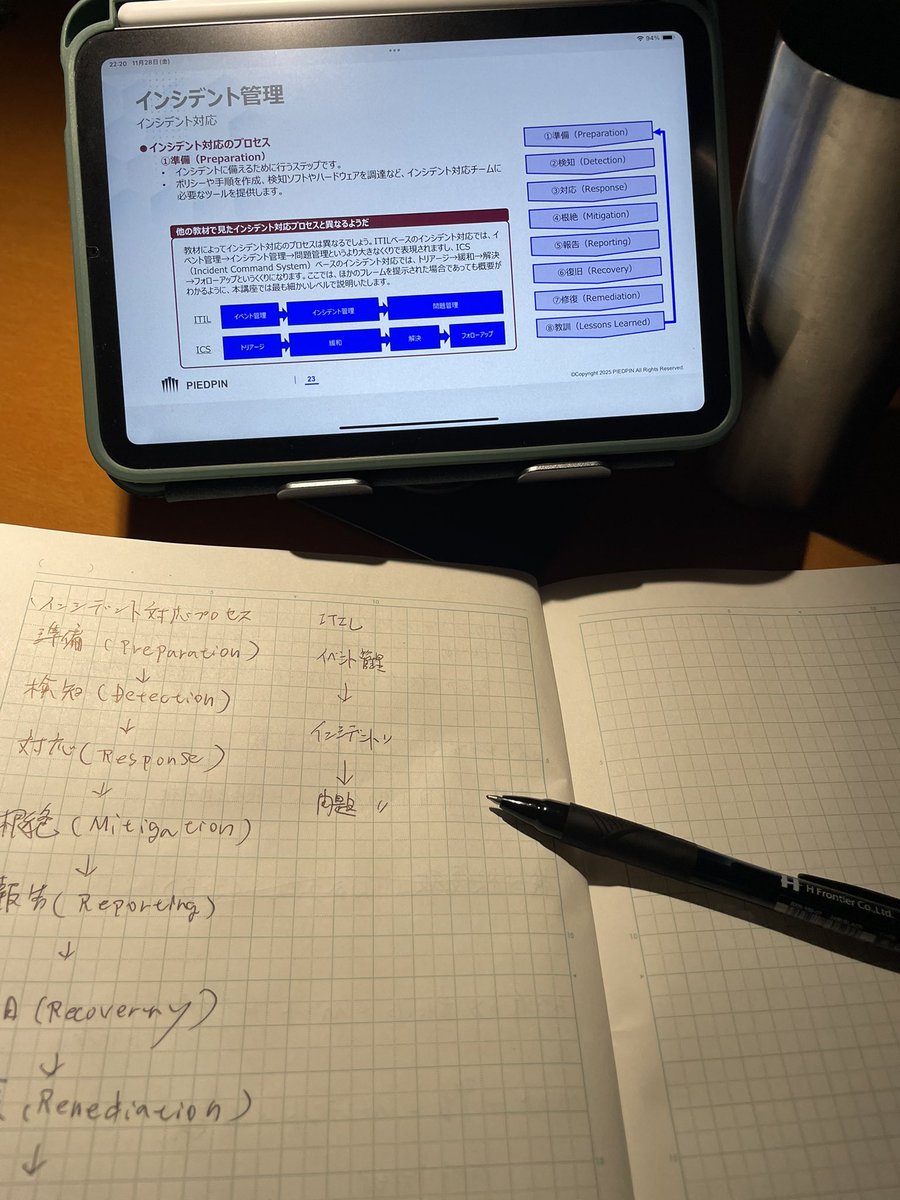 shoki_gaku's tweet image. 今日もちゃんとやってますよ！
仕事が結構忙しくなってクタクタだけど、来年のCISSP受験のために少しでも進めてる。
こんな素敵な夜に机に向かってる変人たちに乾杯🍻

＃CISSP