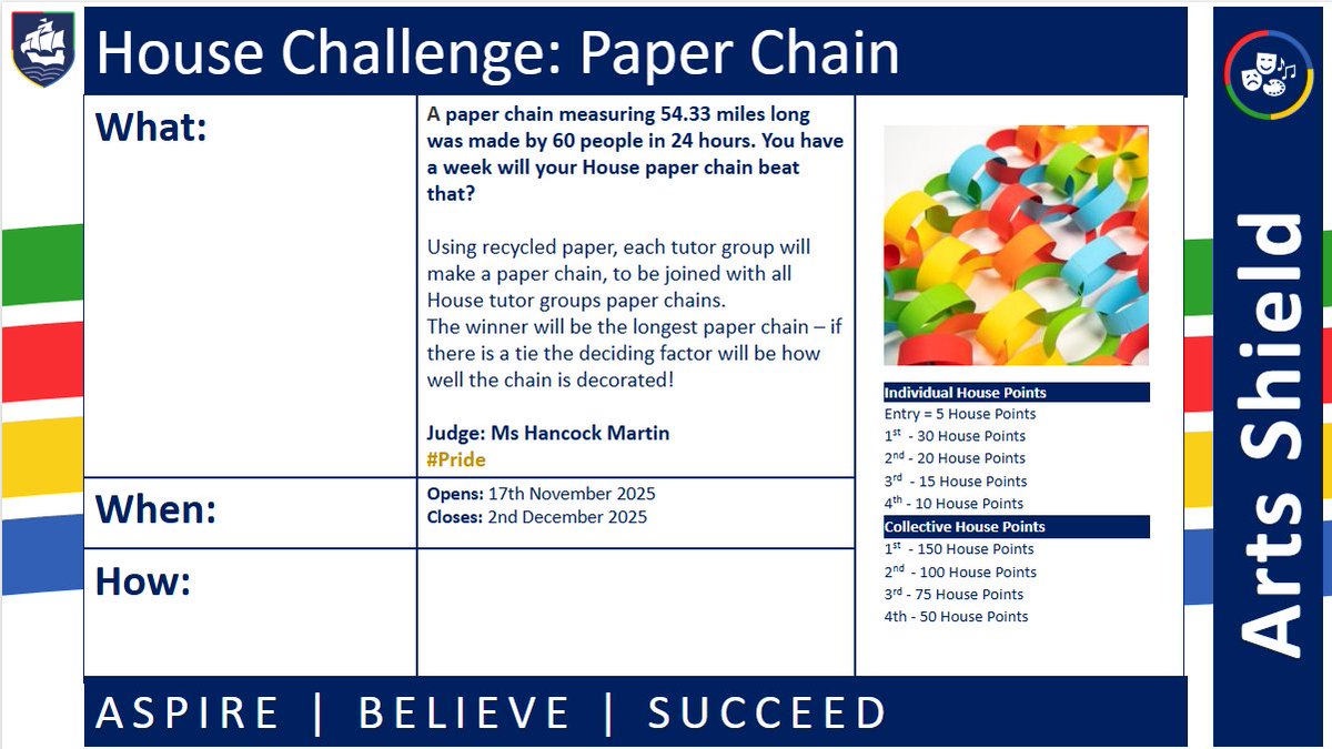 The current House Challenge ends on Tuesday! The response to this challenge has been extraordinary! It's been great to see all the staff &amp; students building such colossal chains - fabulous teamwork! We can't wait to see how long they actually all are - and who wins!