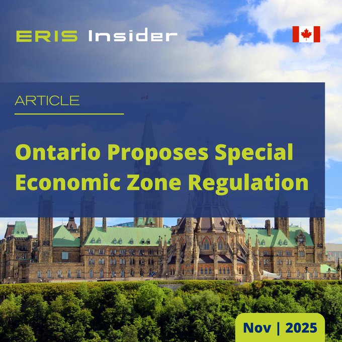 🇨🇦<a href="/ONeconomy/">Ontario Economy</a> has proposed a reg to govern Special Economic Zones (SEZs). The proposal outlines criteria for designating SEZs, identifying trusted proponents &amp; approving qualifying projects that deliver long-term economic &amp; community benefits. #ERISInfo 
erisinfo.com/ca/newsletters…