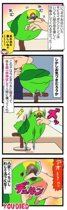 大型インコの甘噛み、たまに起こる悲劇😭

2215 #えるポピの絵日記かくところ 