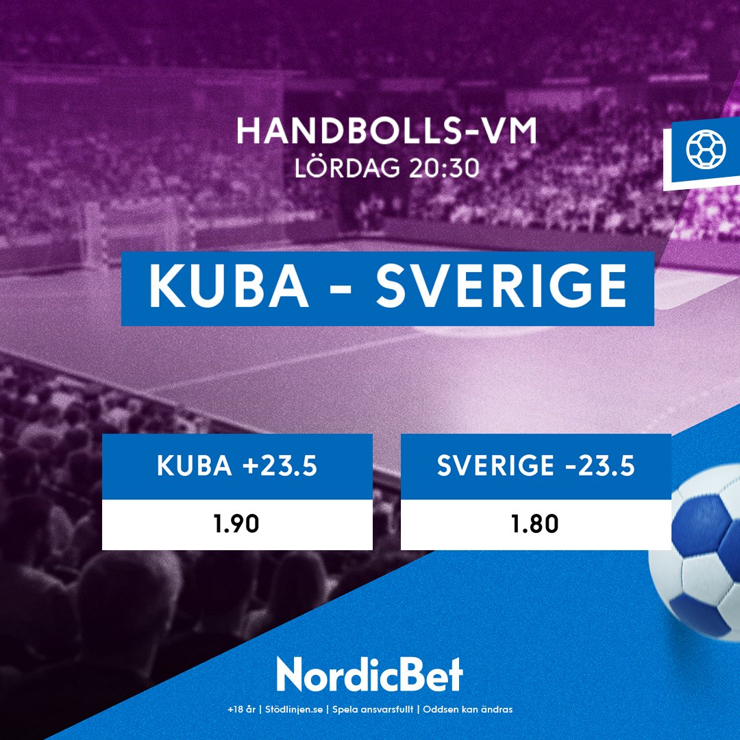 Dags för Sverige att ta sig an Kuba i handbolls-VM. Vinst ska det givetvis bli – frågan är väl bara med hur mycket? 🇨🇺🇸🇪

Spela här: go.nordicbet.com/handbolls-vm

+18 år | stödlinjen.se | Spela ansvarsfullt