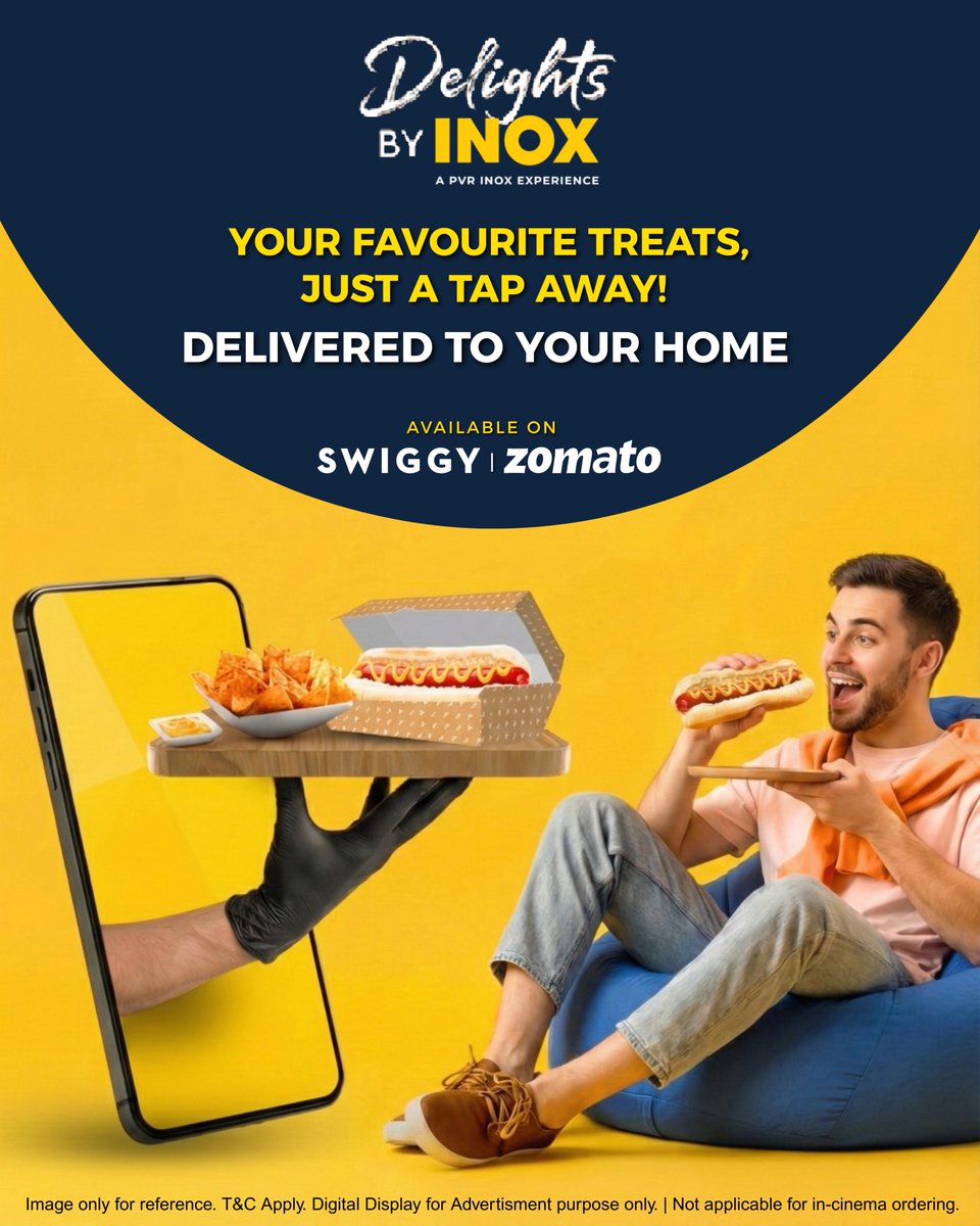 INOXMovies's tweet photo. Your comfort. Your couch. Your favourite snacks. Delivered fresh! 😍📱
.
Order now: https://t.co/QkRPZIBCLz
.
#DelightsByINOX #CinemaAtHome #Swiggy #Zomato #Foodies #MagicOfCinema https://t.co/xYKEiJi6V0