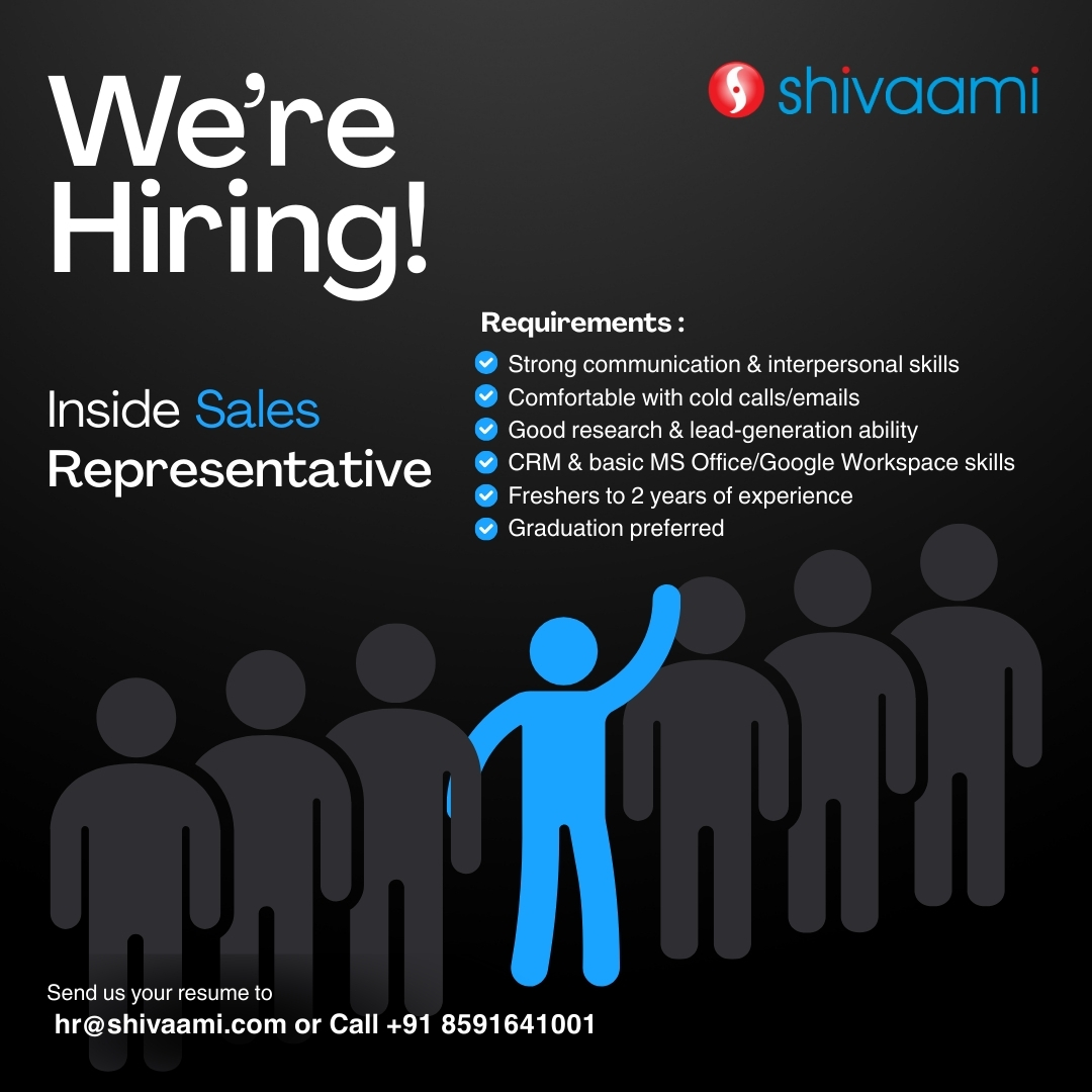 Ready to grow in the world of cloud solutions?

Join us as an Inside Sales Representative in Mumbai!
📩 Send your resume to hr@shivaami.com

#Shivaami #WeAreHiring #ShivaamiCareers #SalesJobs #HiringAlert #JobOpportunity #CareerGrowth #JoinOurTeam #JobsInMumbai #MulundJobs