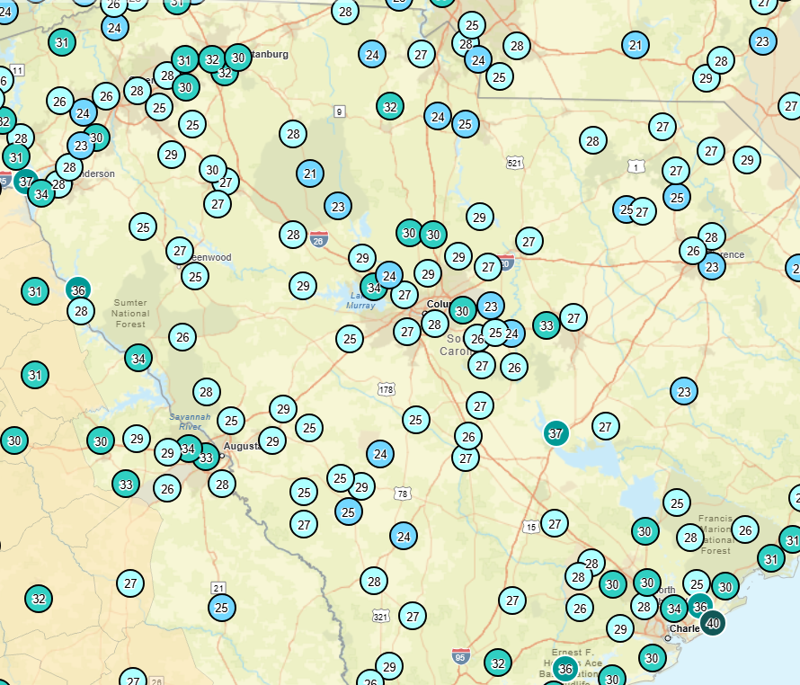 Here's a look at lows from this morning. Most locations fell into the 20s, some locations dropping into the mid 20s. After the cold start this morning, it will be a chilly day despite sunshine with highs struggling to reach the lower 50s. Another cold night expected. #scwx #gawx