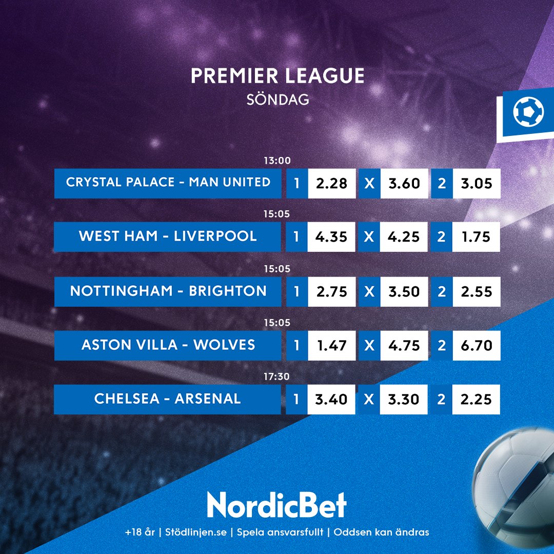Fin PL-söndag på ingång! Bland annat med ett riktigt toppmöte på Stamford Bridge senare mot kvällen. ⚽🏴󠁧󠁢󠁥󠁮󠁧󠁿

Alla odds: go.nordicbet.com/PL-SV

+18 år | stödlinjen.se | Spela ansvarsfullt