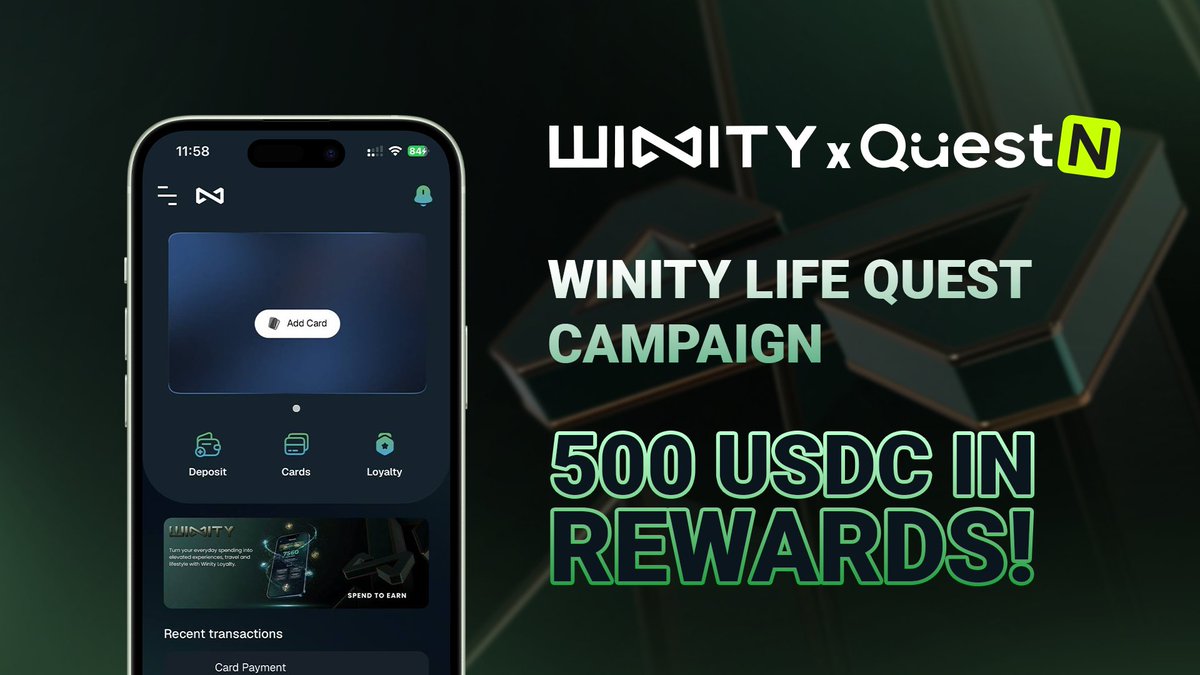 winitylife's tweet image. Many ways to Move, One way to Pay. 🌍

We are redefining the travel lifestyle. Winity Life connects your digital assets with the real world, offering seamless global spending in one unified app.

To celebrate our community, we are live on @QuestN_com!

🏆 The Prize: 500 USDC Pool…
