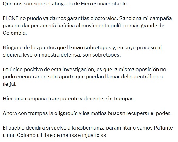 UltimaHoraCR's tweet photo. #POLÍTICA Un nuevo llamado a la constituyente hizo el presidente Gustavo Petro (@petrogustavo), tras asegurar que el abogado del alcalde de Medellín, Federico Gutiérrez, lideró la sanción del CNE sobre la campaña presidencial, y que lo que buscan realmente es afectar las elecciones del próximo año.

Reitera en que no existieron sobretopes, ni mucho menos entraron dineros del narcotráfico.

"La campaña por la Asamblea Nacional Constituyente arranca y necesita su firma y mayorías en el Congreso", dijo.

https://t.co/v2vIVVHFXe