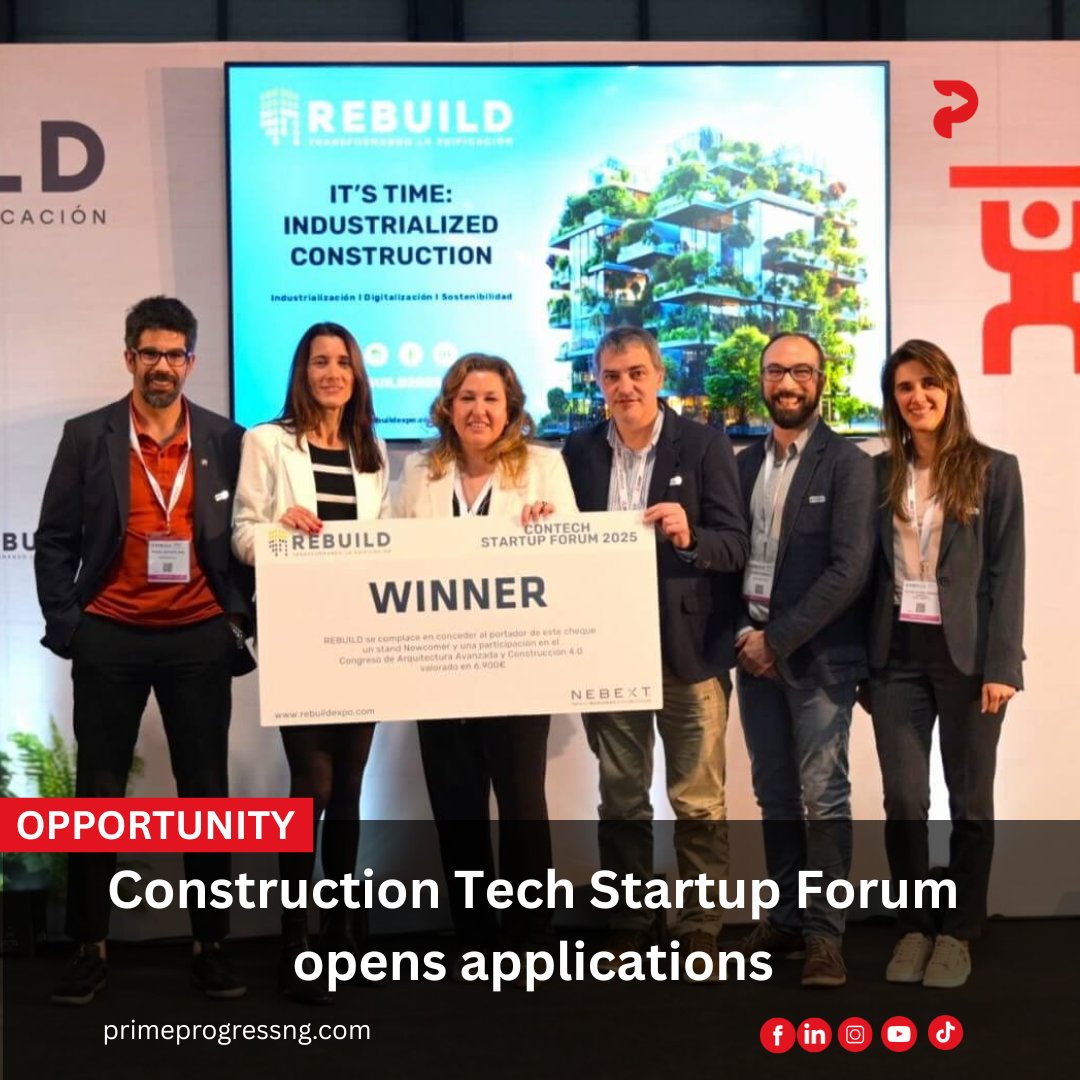 PrimeProgressng's tweet image. Are you disrupting the building industry with tech or advanced architecture? Apply to the Construction Tech Startup Forum for a chance to gain mentorship and showcase your solution to a global audience at the REBUILD event. Click the link for details: 👇
primeprogressng.com/opportunities/…