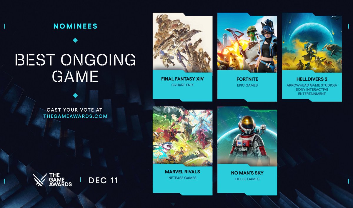 For the second year in a row, HELLDIVERS 2 is honored with two nominations at <a href="/thegameawards/">The Game Awards</a>:

- Best Ongoing Game
- Best Community Support

Helldivers, your bravery and devotion to Managed Democracy made this possible! 
The democratic voting is still live - and Super Earth