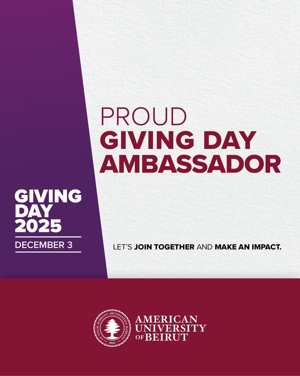 GhadaElHajj2's tweet photo. Giving Day @ AUB and @ the Faculty of Medicine on Dec 3, is upon us ! Please join us celebrating this milestone event to empower our drive and support our bright young medical trainees through the Faculty of Medicine Hardship Fund.  
@AUB_FM @AUBMC @AUBAlumni https://t.co/Jiva6TLY0V