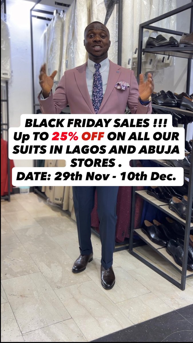 JomondeWears's tweet photo. 🖤 BLACK FRIDAY SALES!
Up to 25% OFF all suits — Business, ceremonial
If you’ve been eyeing that perfect blazer or that premium double-breasted fit… now is your time!
From Nov 29 — Dec 10, We are dropping discounts you can’t ignore
#jomondewears  #BlackFridaySales  #menssuits https://t.co/PhnWKKneFO