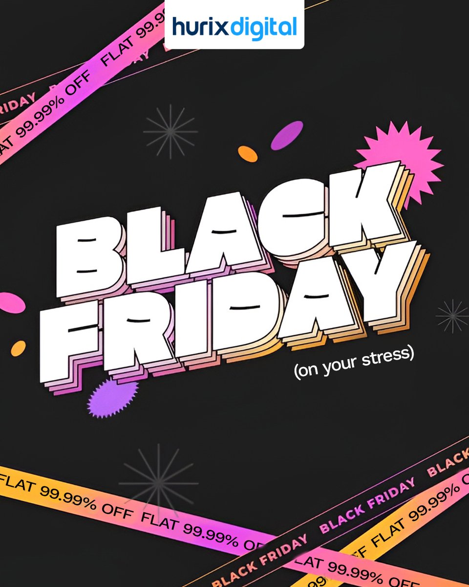 hurix_digital's tweet image. If only every Friday felt like 99.99% off stress. Black Friday deal you can actually use: stress reduced, workflows improved. Let’s make efficiency a habit. 

#BlackFriday #WorkEfficiency #DigitalSolutions #FutureOfWork #EdTech #HurixDigital