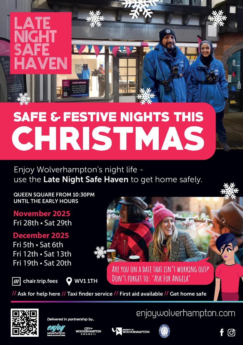 CommSafetyWV's tweet image. If you&apos;re out in the city centre this weekend consider the Late Night Safe Haven for help getting home safely.

@EnjoyWolvesCity @WolvesCouncil