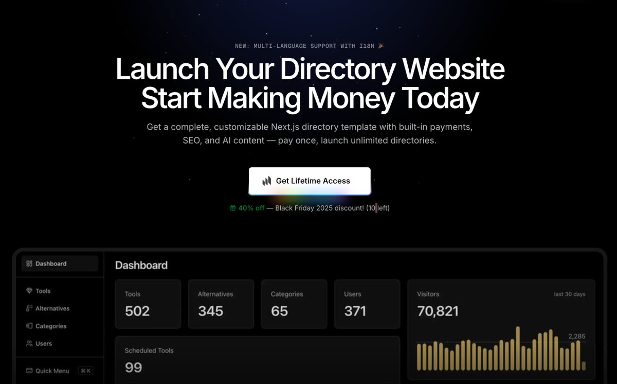 piotrkulpinski's tweet image. If you&apos;ve been thinking about starting a directory, now is the time.

For the next 3 days only, you can get dirstarter.com with a 40% discount!

The offer ends Dec 1st ⌛