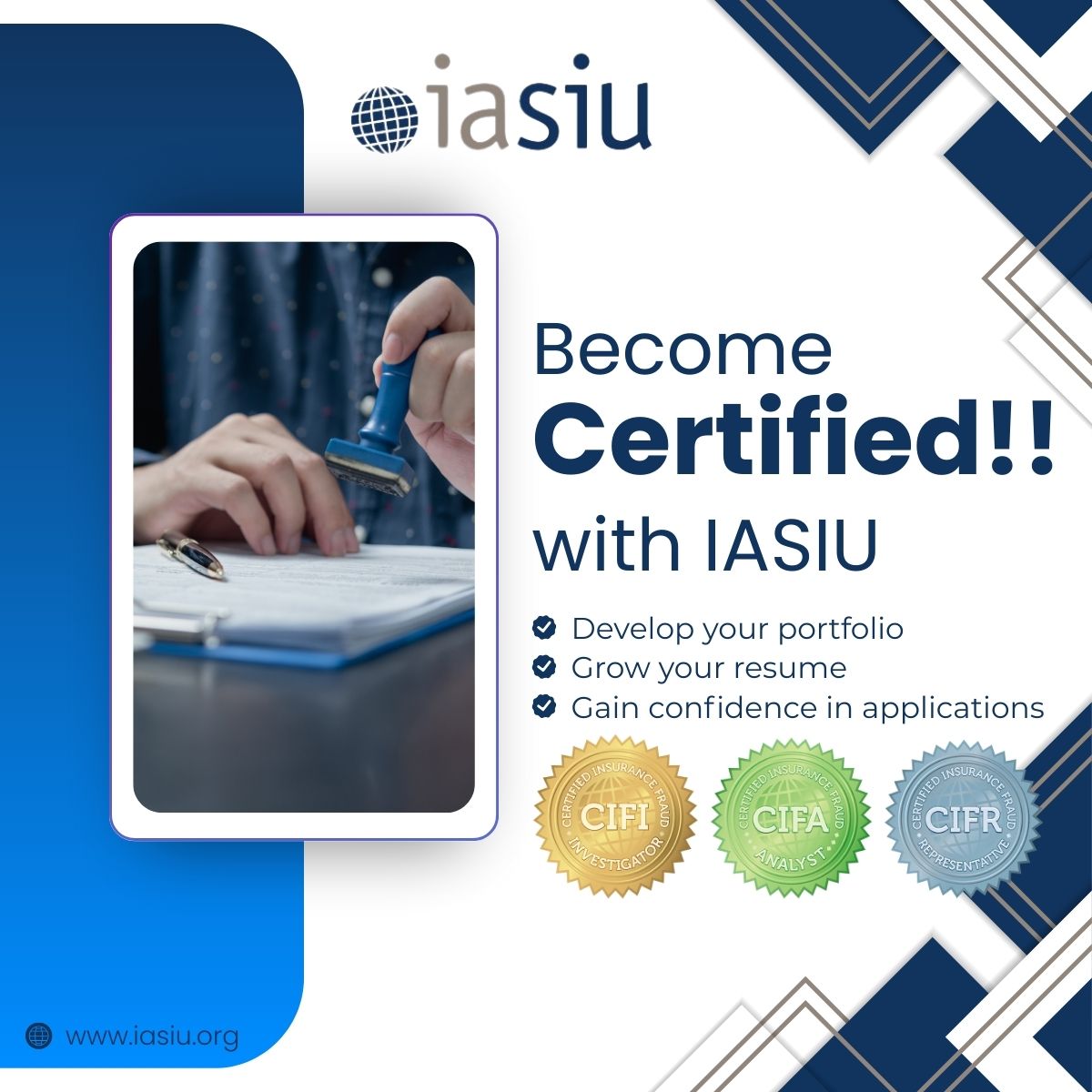 Develop your professional portfolio, and be confident in all your future applications by gaining certifications in your line of work. Become a member of IASIU today to find out more: bit.ly/3IgJxXz