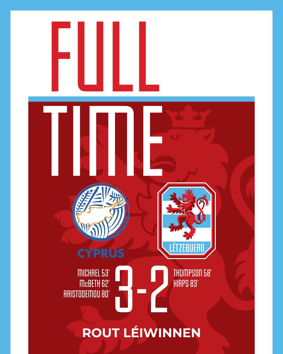 90' 🇨🇾🇱🇺 (3-2)

#RoudeLéiwHuelSe #RoutLéiwinnen #CYPLUX