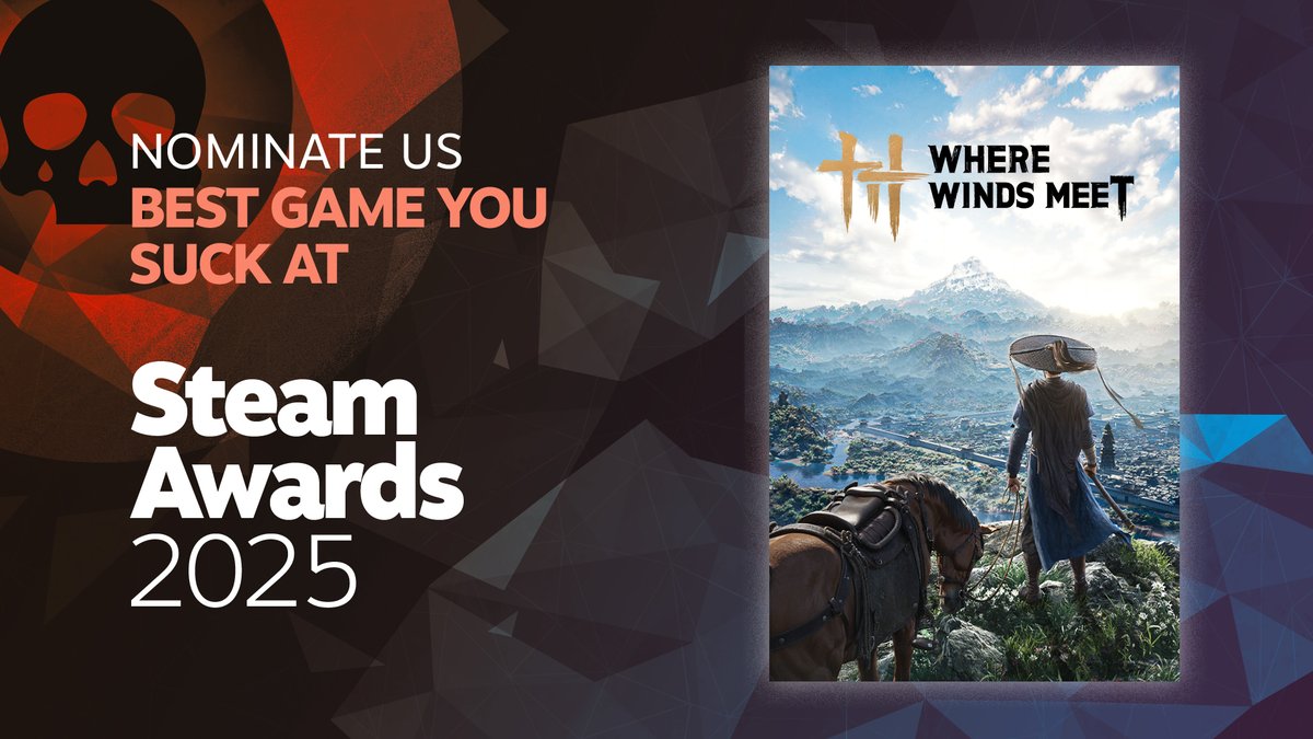 Nominate #WhereWindsMeet for the Steam Awards 2025!

Let the spirit of this wuxia world travel further and reach more hearts.
store.steampowered.com/steamawards/no…

Where Winds Meet is available on PC and PlayStation.
Mobile Version Coming Soon.

Free to Play on Steam:
store.steampowered.com/app/3564740/Wh…
