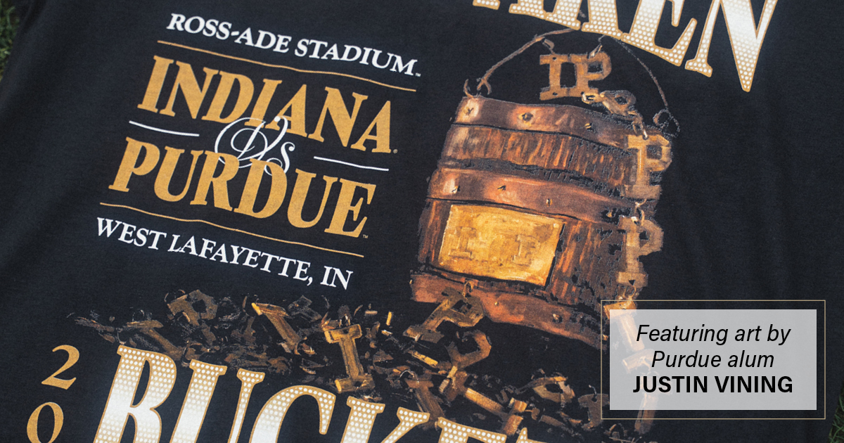 There’s nothing like art from alum <a href="/justinvining/">Justin Vining</a> — and we wanted to collaborate on a <a href="/BoilerFootball/">Purdue Football</a> shirt all football fans could love. 

Commemorate 100 years of the Old Oaken Bucket with this new design at <a href="/PurdueTeamStore/">Purdue Team Store</a>. ⬇️ purdue.university/4odGhLe